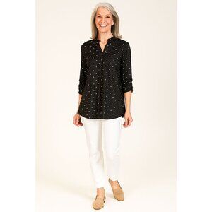 Zattcas Tunic Blouse M Black White Polka Dot 3/4 Sleeve Career Minimal Chic